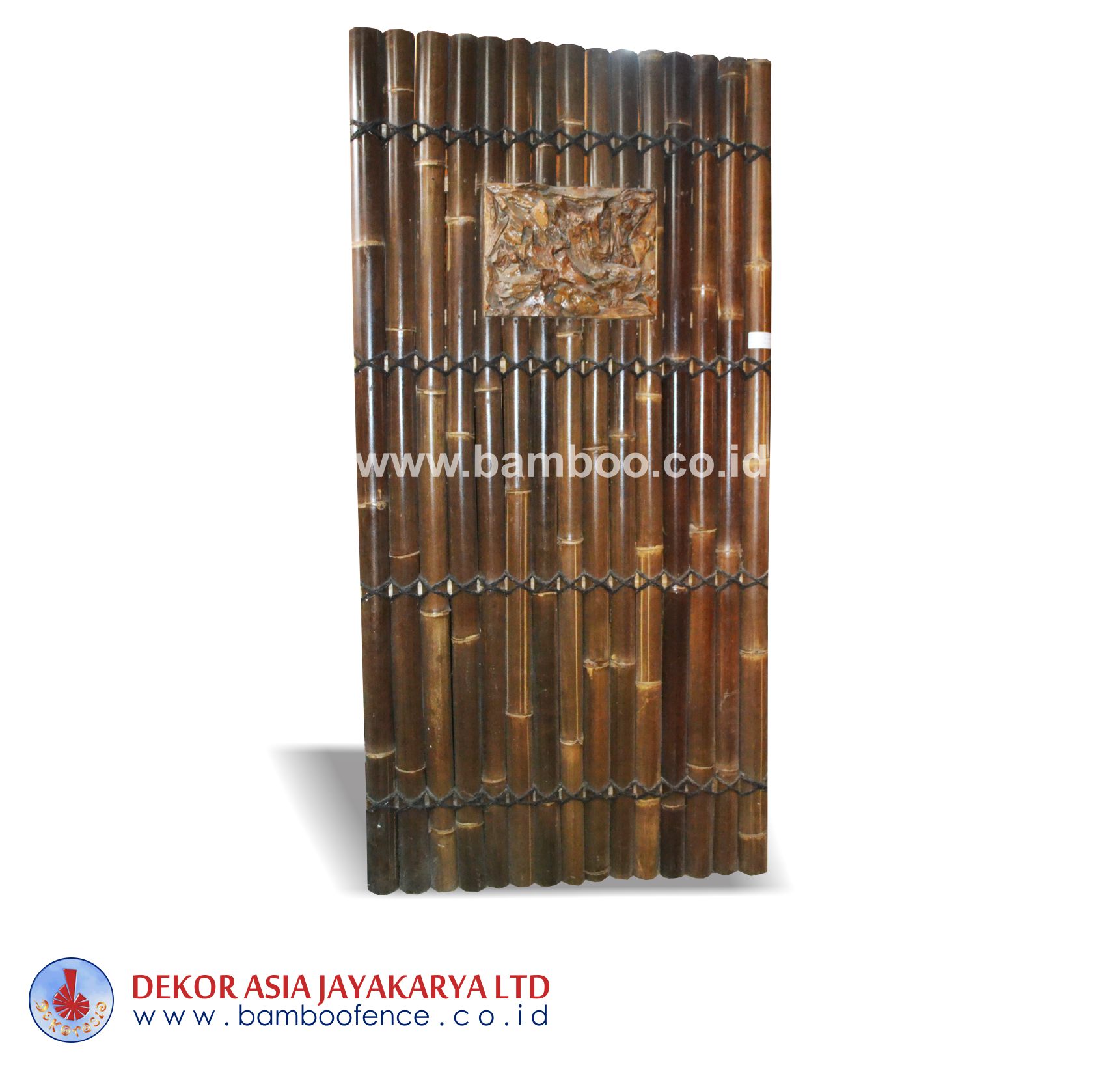 Half Cut Bamboo Fence 4 Blades Back, Black Coco Strap Wood Carving